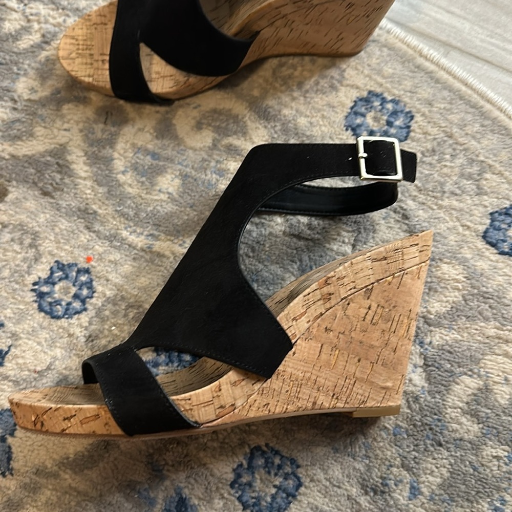 INC, international concepts, cork, wedge, black, high, back shoe - Picture 6 of 6